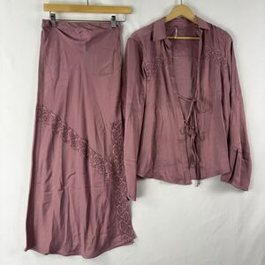 Free People Dusty Rose Two-Piece Lace Trim Skirt Set